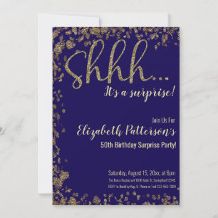 Shhh It's a Surprise Birthday Party Gold Adult Invitation