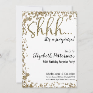 Shhh It's a Surprise Birthday Party Gold Adult Invitation