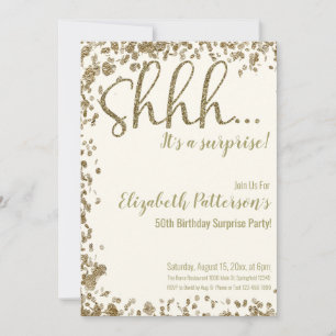 Shhh It's a Surprise Birthday Party Gold Adult Invitation