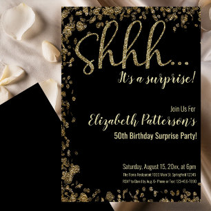 Shhh It's a Surprise Birthday Party Gold Adult  Invitation