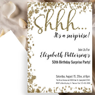 Shhh It's a Surprise Birthday Party Gold Adult Invitation
