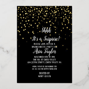 Shhh It's a Surprise Confetti on Black Party Gold