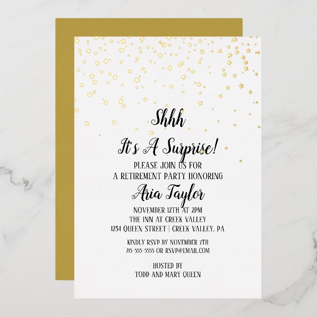 Shhh It's a Surprise Confetti Retirement Gold (Front/Back)