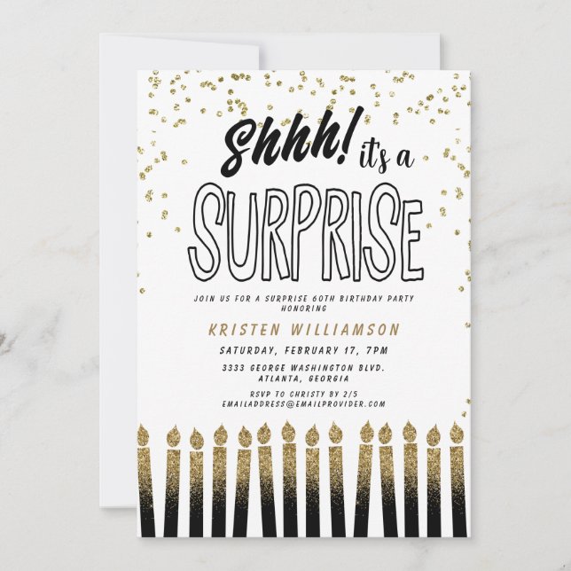 Shhh! It's a Surprise Fun 60th Birthday Candle  Invitation (Front)