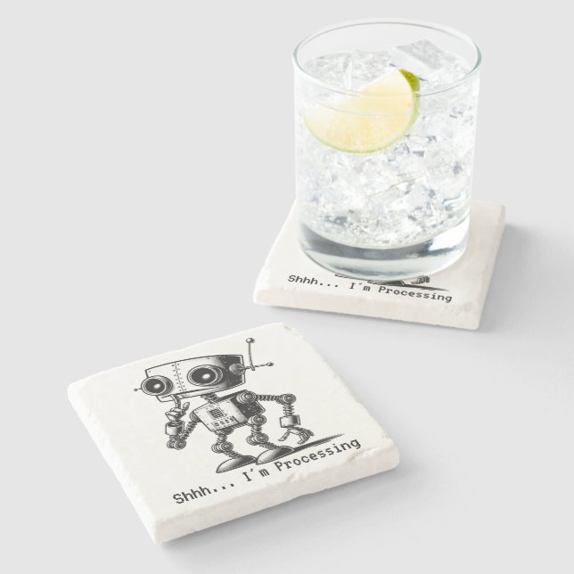 Shhh Robot – Shhh… I’m Processing Stone Coaster (Side)