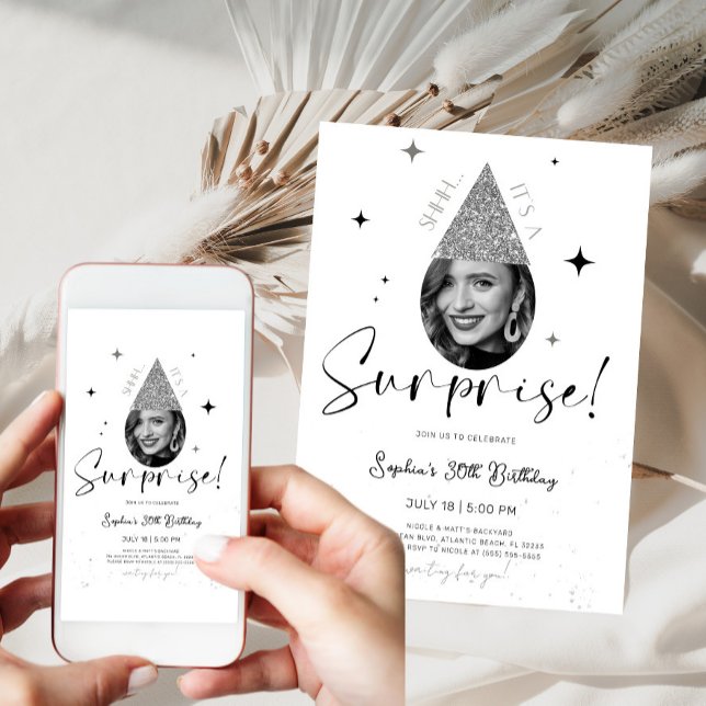 Shhh Surprise Birthday Invitation with Photo (Creator Uploaded)