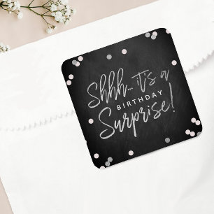 Shhh... Surprise Birthday Party Favour Square Sticker