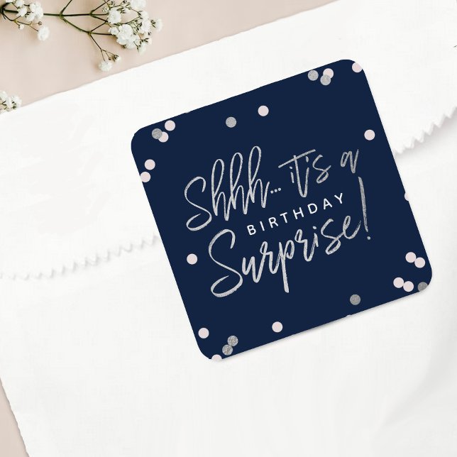 Shhh... Surprise Birthday Party Favour Square Sticker (Creator Uploaded)
