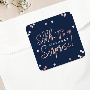 Shhh... Surprise Birthday Party Favour Square Sticker