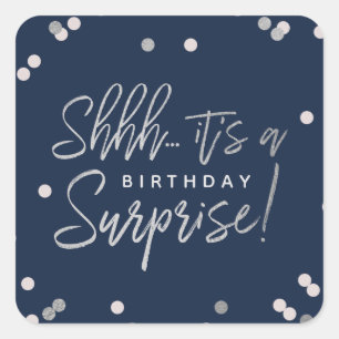 Shhh... Surprise Birthday Party Favour Square Sticker