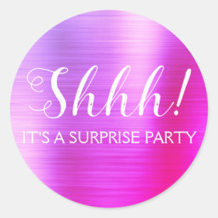 Shhh! Surprise Birthday Party - Purple Classic Round Sticker