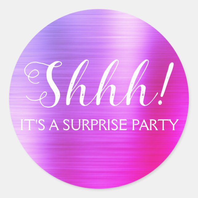 Shhh! Surprise Birthday Party - Purple Classic Round Sticker (Front)