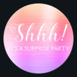Shhh! Surprise Birthday Party - Rainbow Classic Round Sticker<br><div class="desc">Shhh! Surprise Birthday Party Faux Metallic Brushed Metal Purple and Pink Rainbow Pastel Ombre Party Bag Seal which are perfect for a Birthday Party. This sticker  is perfect for a Shhh! Surprise Birthday Party. If you need additional customised matching items,  please contact the designer.</div>