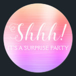 Shhh! Surprise Birthday Party - Rainbow Classic Round Sticker<br><div class="desc">Shhh! Surprise Birthday Party Faux Metallic Brushed Metal Purple and Pink Rainbow Pastel Ombre Party Bag Seal which are perfect for a Birthday Party. This sticker  is perfect for a Shhh! Surprise Birthday Party. If you need additional customised matching items,  please contact the designer.</div>