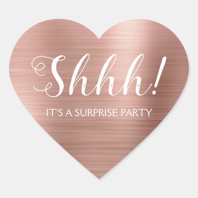 Shhh! Surprise Birthday Party - Rose Gold Heart Sticker (Front)
