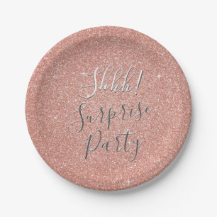 Shhh! Surprise Rose Gold Birthday Party Paper Plate