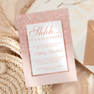 Shhh surprise rose gold glitter chic Sweet 16 Invitation