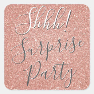 Shhh! Surprise Rose Gold Pink Birthday Party Square Sticker