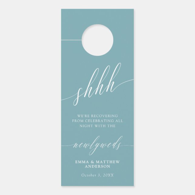 Shhh Teal White Do Not Disturb Wedding Door Hanger (Front)