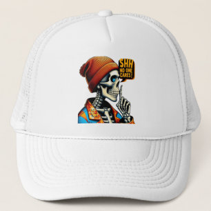 SHHHH... No One Cares Skeleton Rebellious Message Trucker Hat