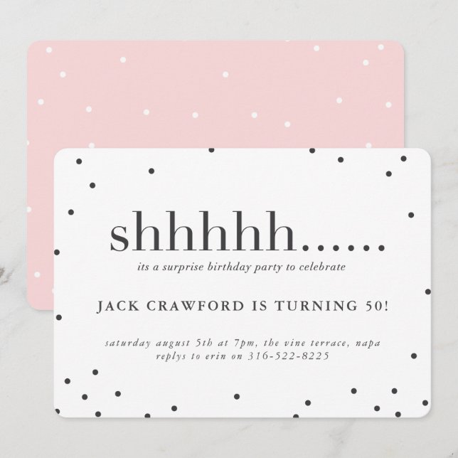 Shhhhh, surprise birthday party invitation (Front/Back)