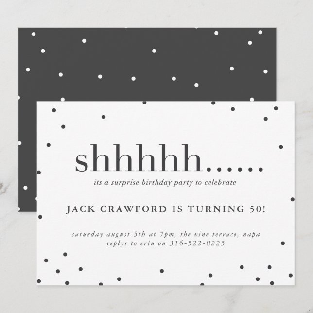 Shhhhh, surprise birthday party invitation (Front/Back)