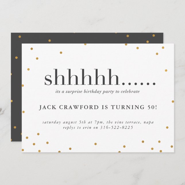 Shhhhh, surprise birthday party invitation (Front/Back)