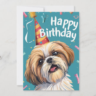 Shi Tzu Happy Birthday  Holiday Card