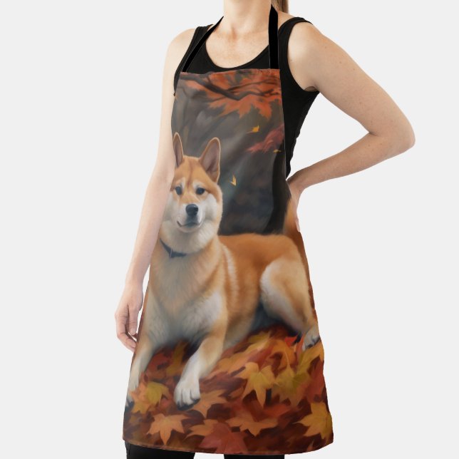 Shib Inu in Autumn Leaves Fall Inspire  Apron (Insitu)