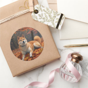 Shib Inu in Autumn Leaves Fall Inspire  Classic Round Sticker