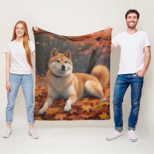 Shib Inu in Autumn Leaves Fall Inspire Fleece Blanket