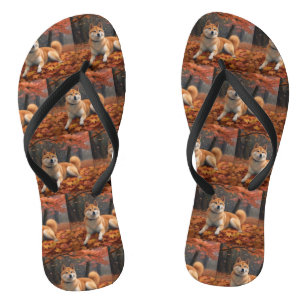 Shib Inu in Autumn Leaves Fall Inspire Jandals
