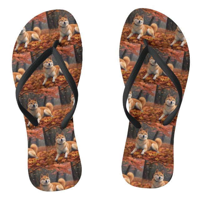 Shib Inu in Autumn Leaves Fall Inspire  Jandals (Footbed)