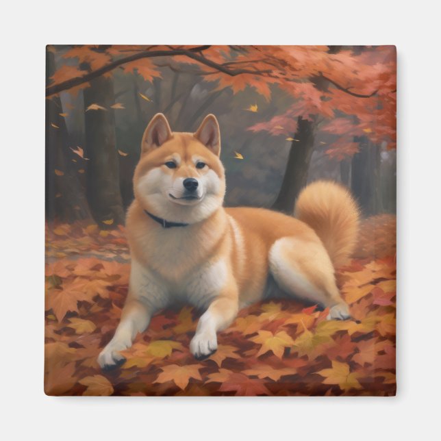 Shib Inu in Autumn Leaves Fall Inspire  Magnet (Front)