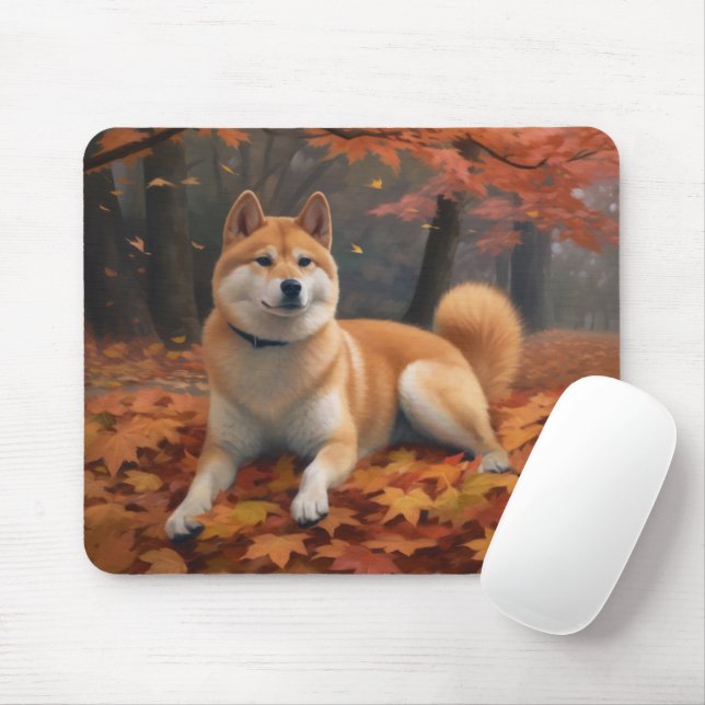 Shib Inu in Autumn Leaves Fall Inspire  Mouse Pad (With Mouse)
