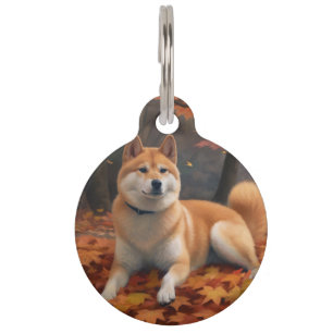 Shib Inu in Autumn Leaves Fall Inspire Pet Tag
