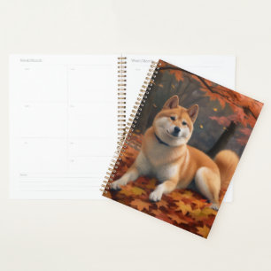 Shib Inu in Autumn Leaves Fall Inspire  Planner
