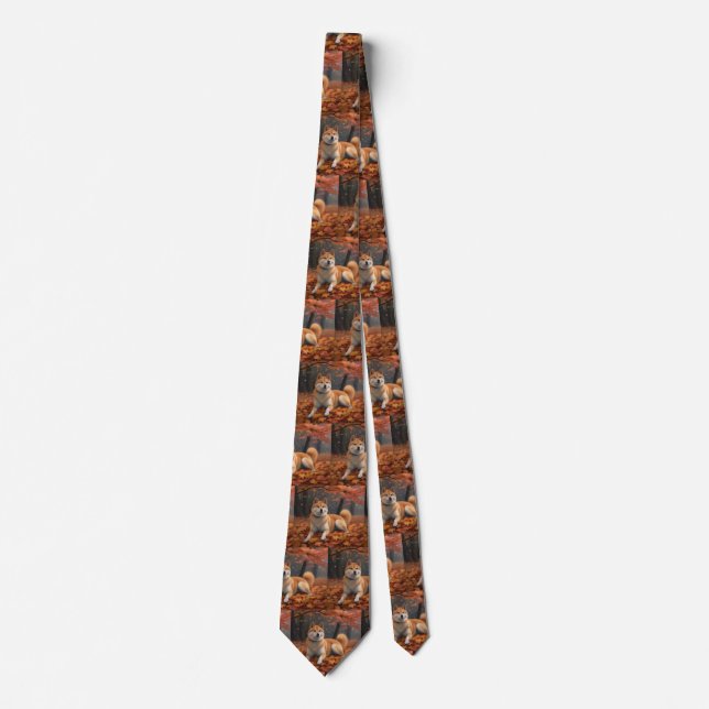 Shib Inu in Autumn Leaves Fall Inspire  Tie (Front)