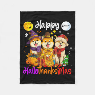 Shiba Dog Christmas Thanksgiving Happy Halloween  Fleece Blanket