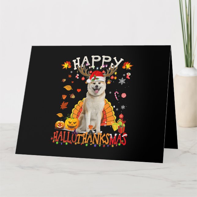 Shiba Dog Happy Hallothanksmas Halloween Thanksgiv Card (Front)