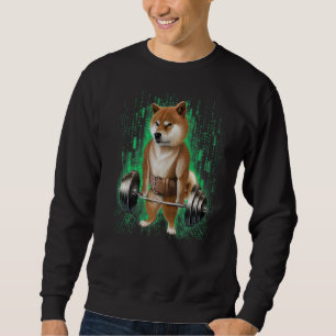 Shiba Dog Muscle Training With Barbell Shrug Bar I Sweatshirt