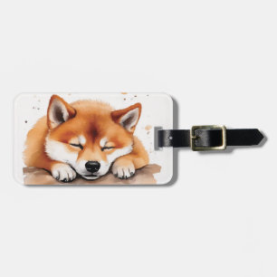 shiba getting sleepy luggage tag