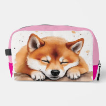 shiba getting sleepy tricolor toiletry bag