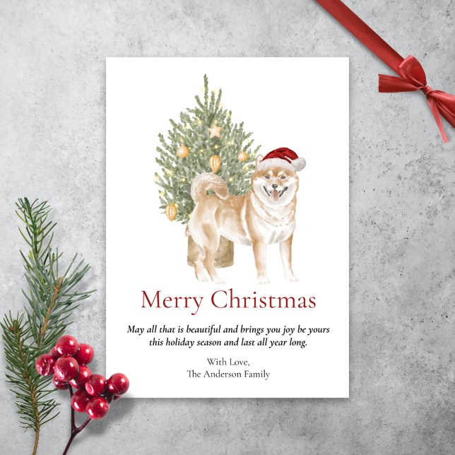 Shiba Inu and Christmas Tree Pet Dog Holiday Card (Creator Uploaded)