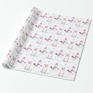 Shiba Inu And Snowman Wrapping Paper