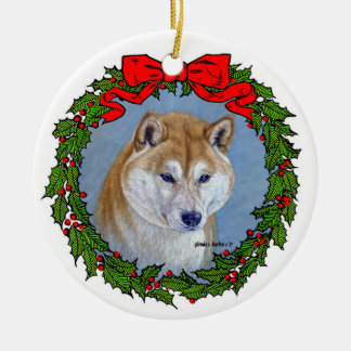 Shiba Inu Art by Glenda S. Harlan Ceramic Tree Decoration