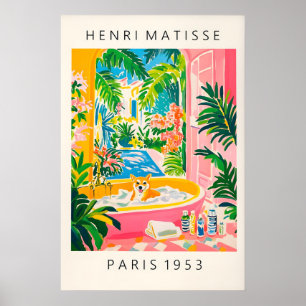 Shiba Inu Art Print Matisse Style, Pink Bathroom