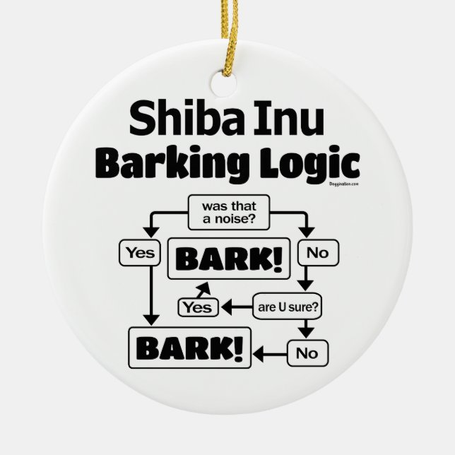 Shiba Inu Barking Logic Ceramic Tree Decoration (Front)