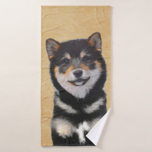 Shiba Inu (Black and Tan) Painting - Dog Art Bath Towel Set
