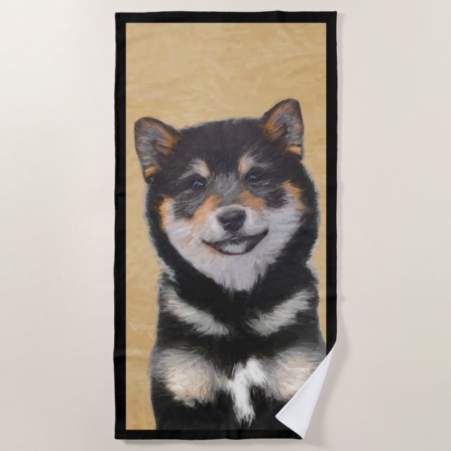 Shiba Inu (Black and Tan) Painting - Dog Art Beach Towel (Front)